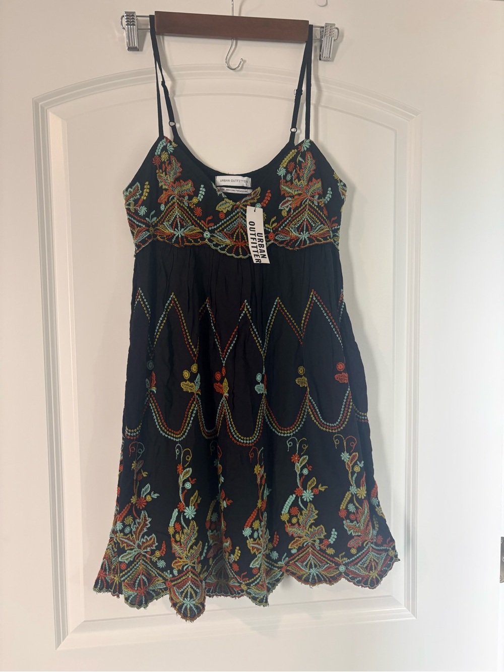 Urban Outfitters Black Sundress with Multicolor Embroidery
